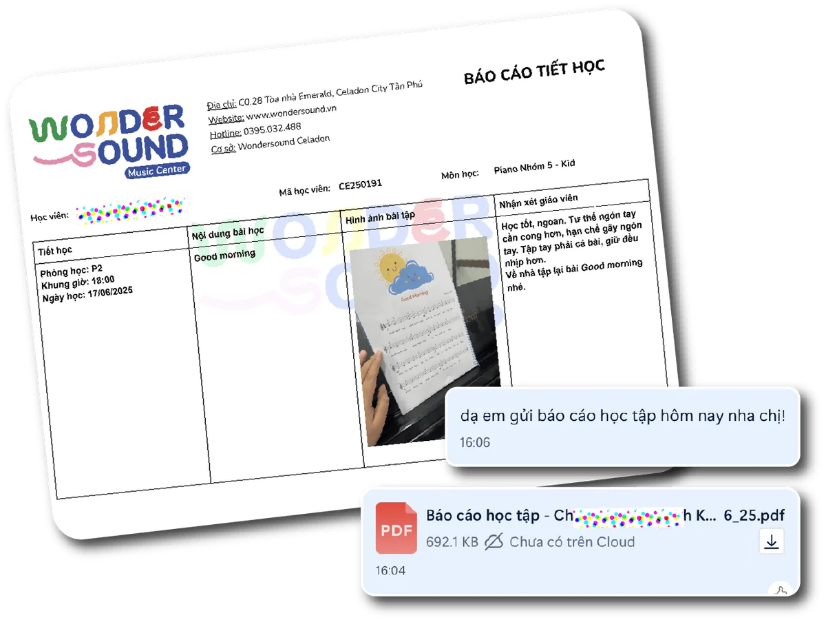 Gửi báo cáo học tập bằng PDF sau mỗi tiết học